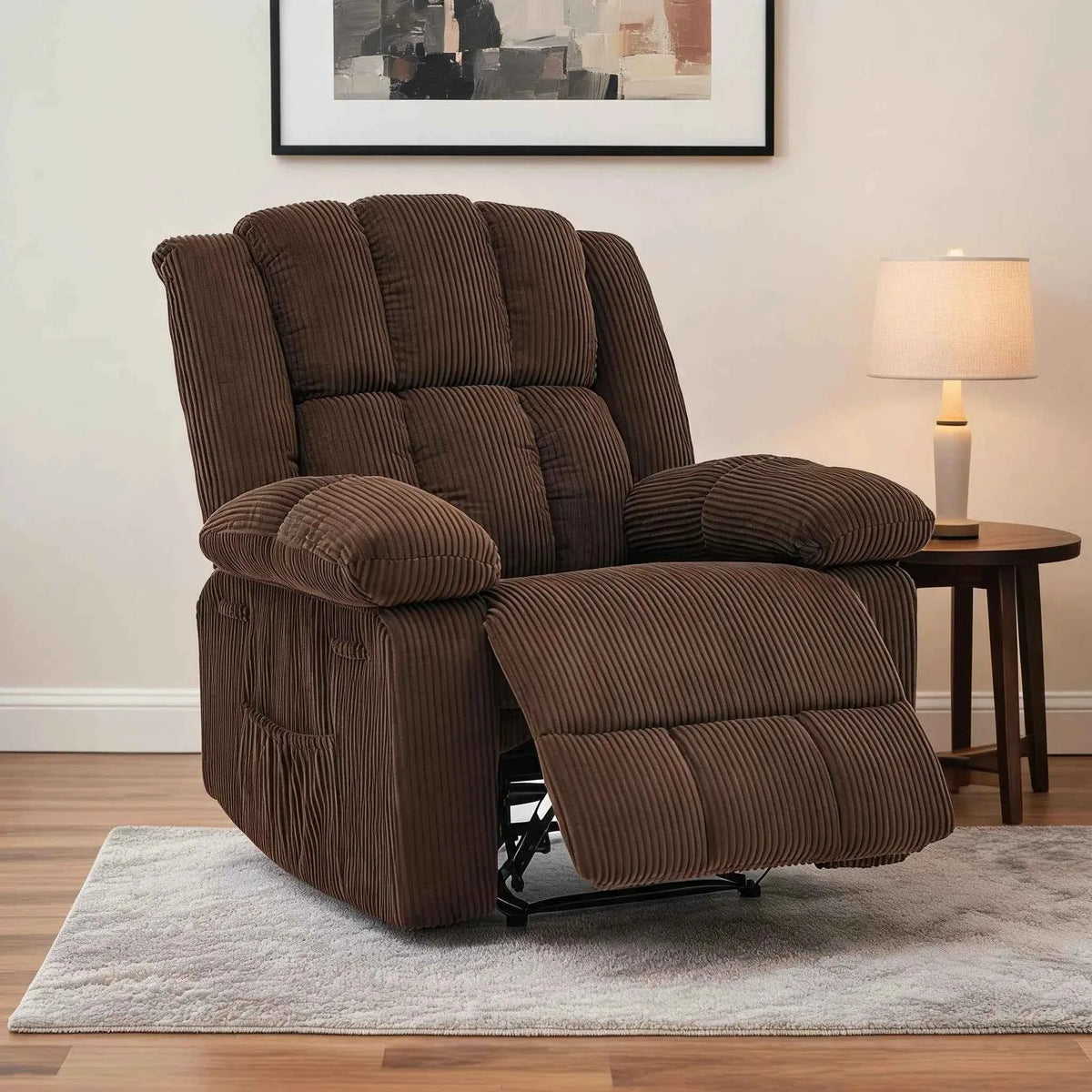 Extra Wide Manual Recliner Chair For Adults. 155 Degree Reclining Upholstered Armchair. Ergonomic Chair With Terry Cloth