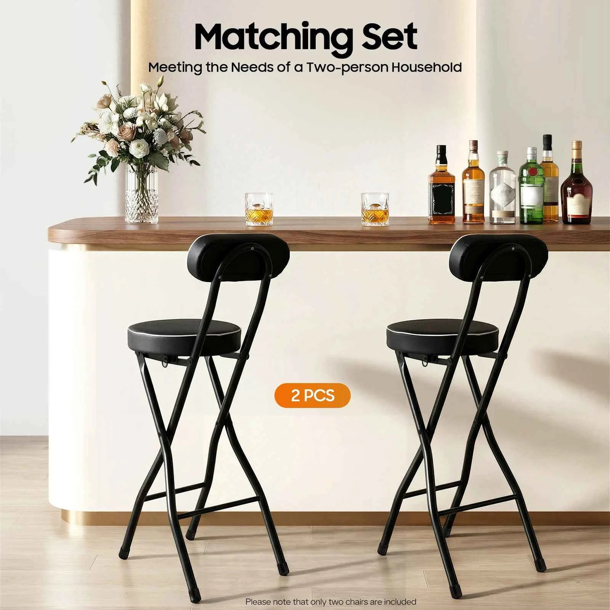 2Pcs Counter Height Folding Bar Stools Chair W/Back, 27.56in Seat Height,  Black