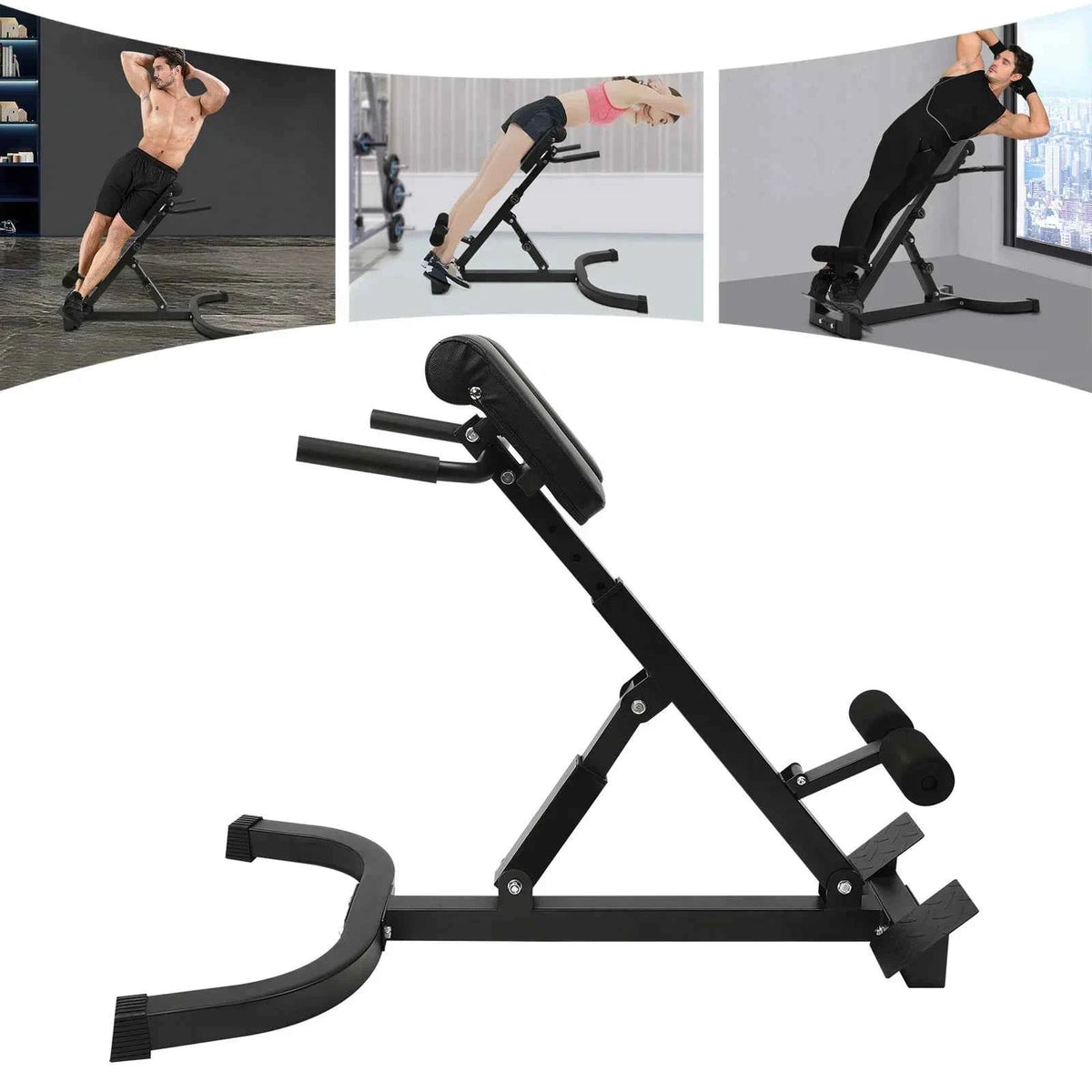 Roman Chair Back Extension Machine, 330LBS. Abdominal Exercise Equipment, Multi-Functional Hyperextension Back Strength Exercise Bench, w/Rubber Foot Covers, suitable for Home, Gym, and Hotels