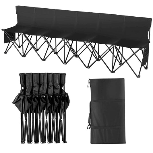 SucceBuy 6/8 Seat Foldable Sideline Bench. Outdoor, Camping Bench Chair with Bag & Backres. Team Sport Sideline Bench
