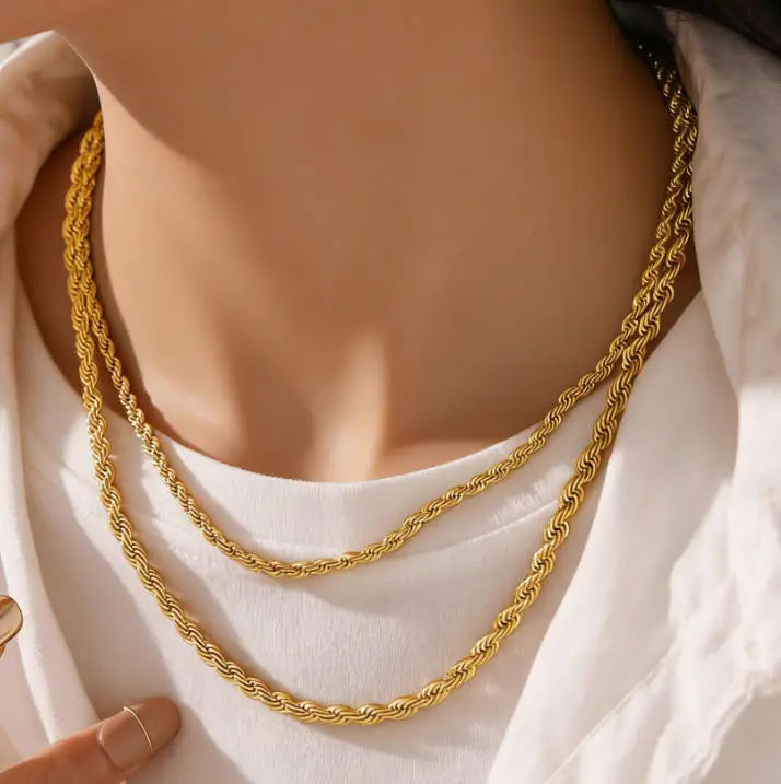 Gainfit Jewelry Gold Rope Chain Necklace for Women, 18K Gold Plated Twisted Chain Stainless Steel Dainty Choker Necklace