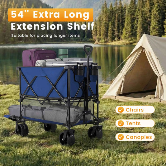 MCQ 51 Inch Folding Outdoor Double Layer Picnic Table with Collapsible Wagon with Wheels. 440lbs. Foldable Table, Grocery Cart on Wheels for Camping, Picnic, Outdoor. Indoor. Easy to Fold and Store
