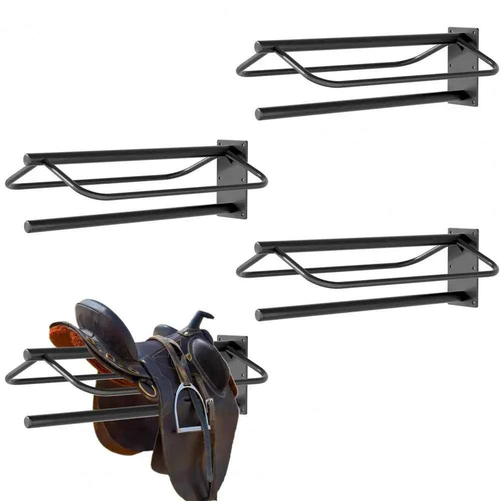 2Pcs Horse Saddle Rack with Pad Bar, Heavy‑Duty Wall Mount Metal Saddle Bracket, Western Saddle Storage for Tack Room, Stable, or Barn