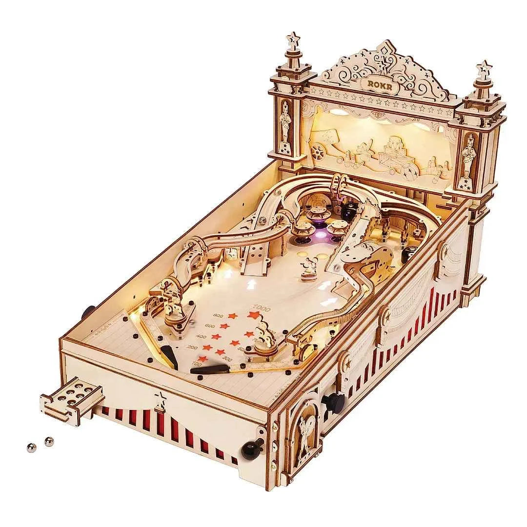 Robotime 3D Pinball Machine Puzzle Amusing Table Game. Mechanical Wooden Model Building Kits for Adult 14+ Teens