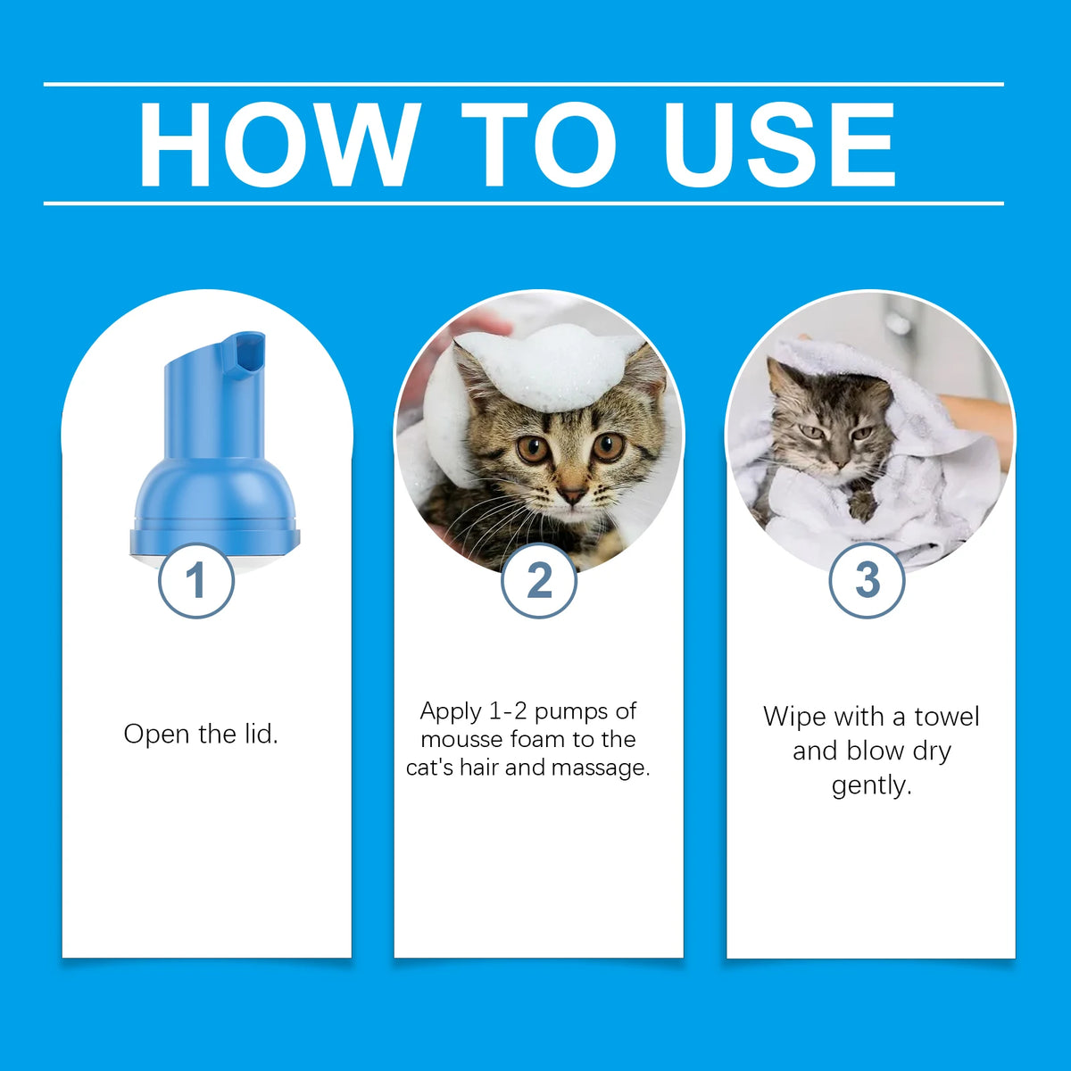 Cat Waterless Cleaning Mousse, No Rinse Dry Shampoo Foam For Kittens, Gentle Non-Irritating Pet Fur Cleaning
