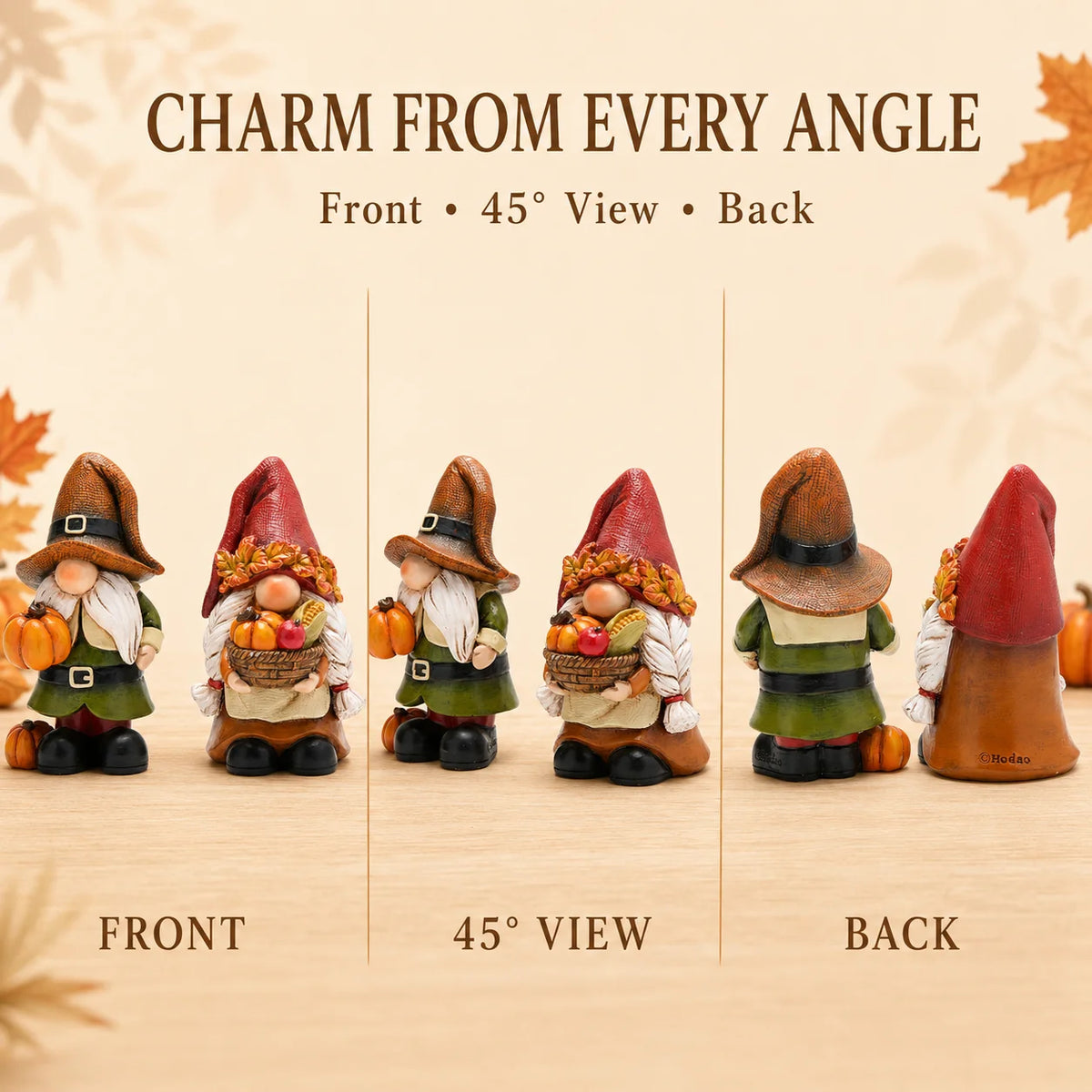 Hodao Resin Fall Gnome Figurine Set, 2-Piece Thanksgiving Gnome Figure Model with Pumpkin, Harvest Basket, Autumn Leaves and White Beard, Collectible Tabletop, Shelf Sitter Decor for Fireplace Mantel, Tiered Tray Home Display