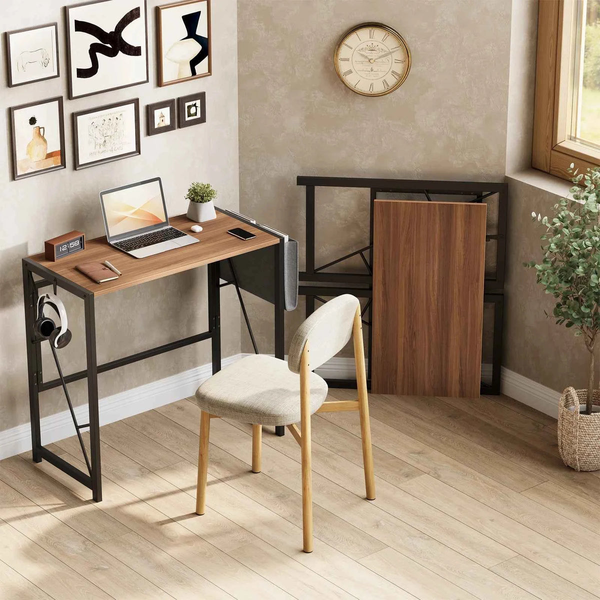 31.5inch Folding  Desk with Headphone Hook & Storage Bag,  Desks for Small Spaces, Bedroom, Apartment, Easy to Fold