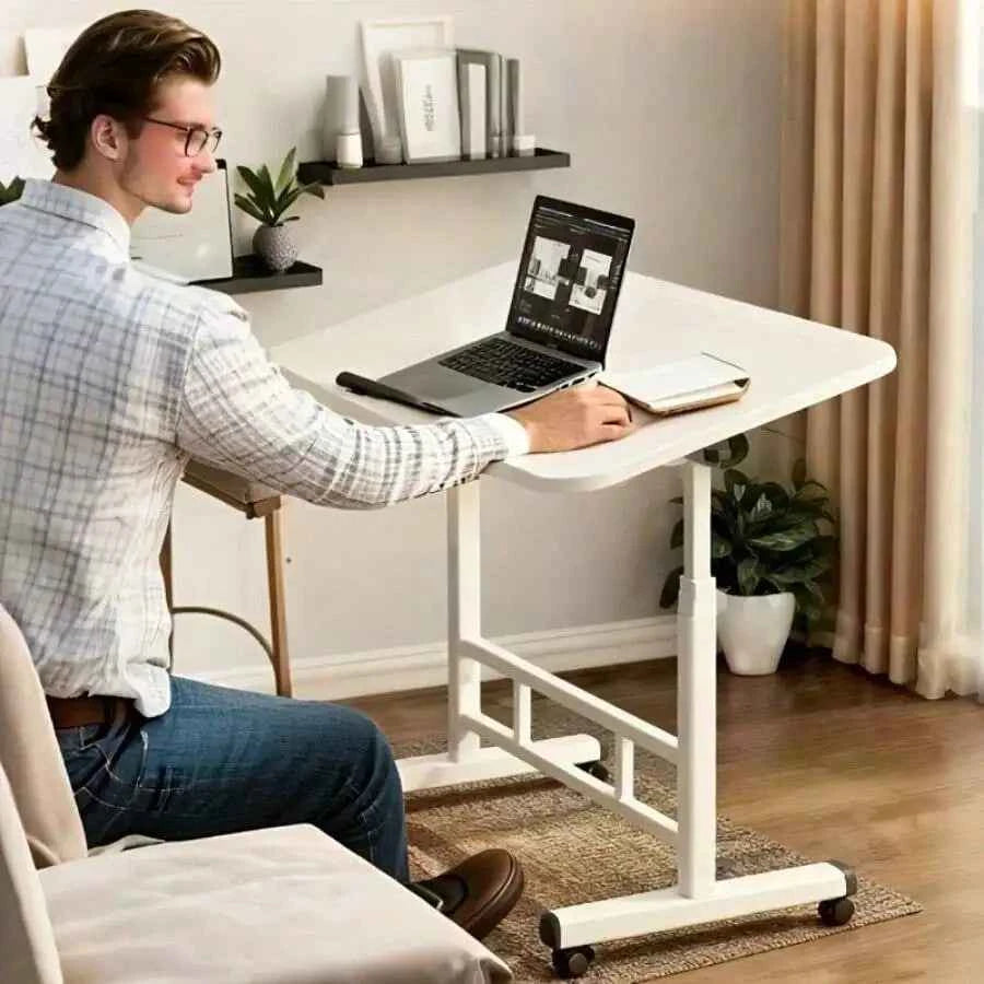 3 Colors, Adjustable Height, 360° Swivel Folding Desk On Wheels With Sturdy Frame, Suitable For Home Office Space, Dorm Room