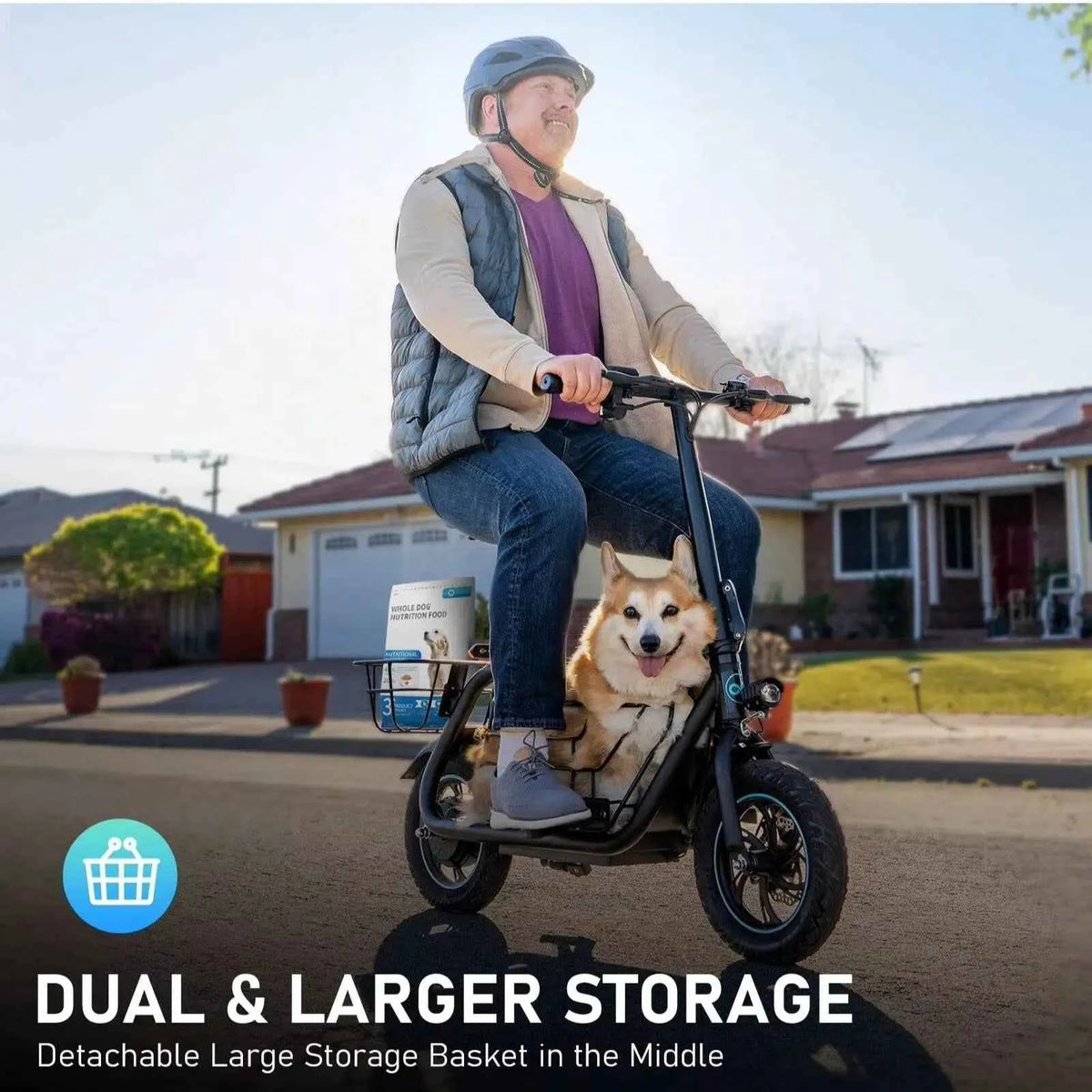 Gyroor Electric Scooter with Basket for Pet, 3 Riding Modes, Foldable Electric Scooter for Adults - up to 20 Miles, 18.6MPH