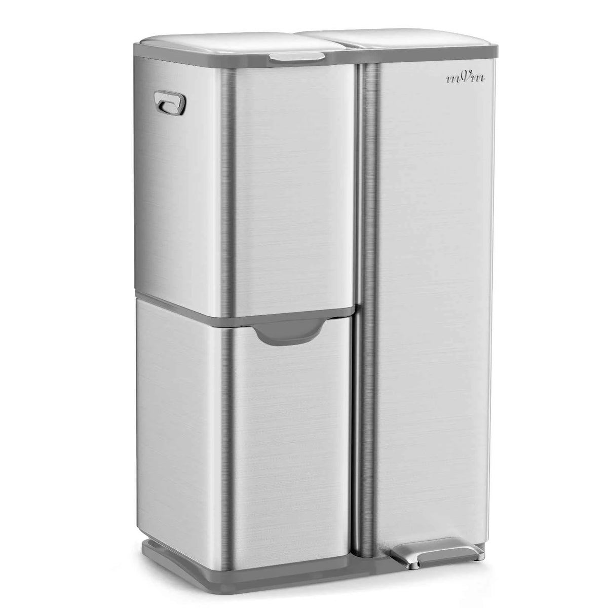 mVm 60L Three-Compartment Stainless Steel Recycling Trash Can, Kitchen Trash Can/Recycling Sorting Bin