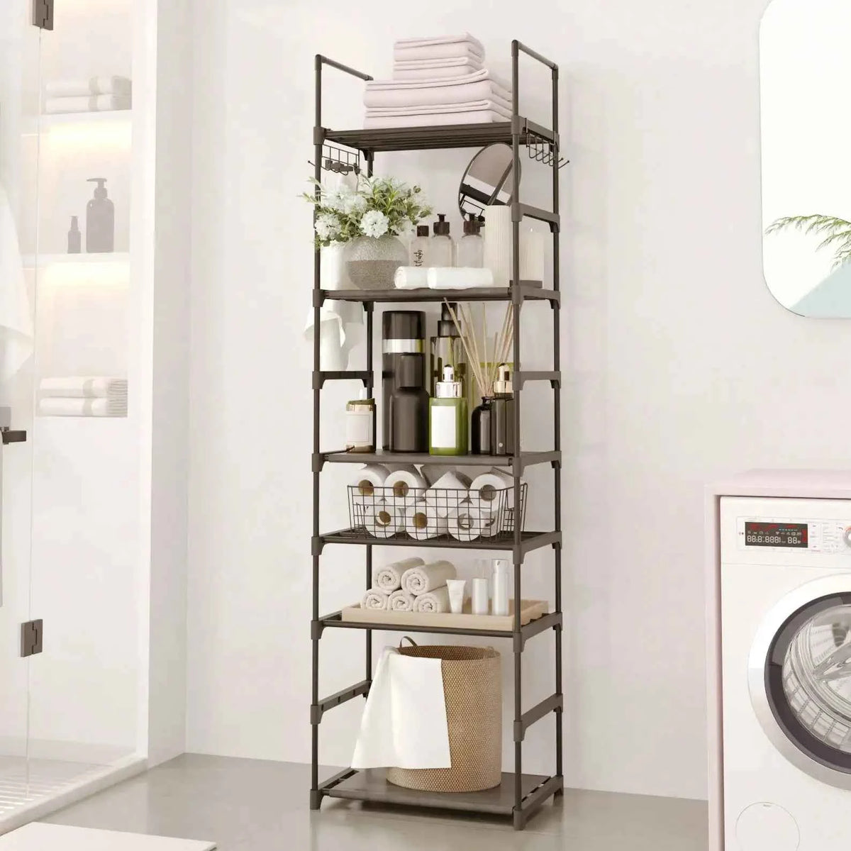 10-Tier Over Toilet Storage Rack, Adjustable Bathroom Organizer Cabinet with Space Saving Shelves,