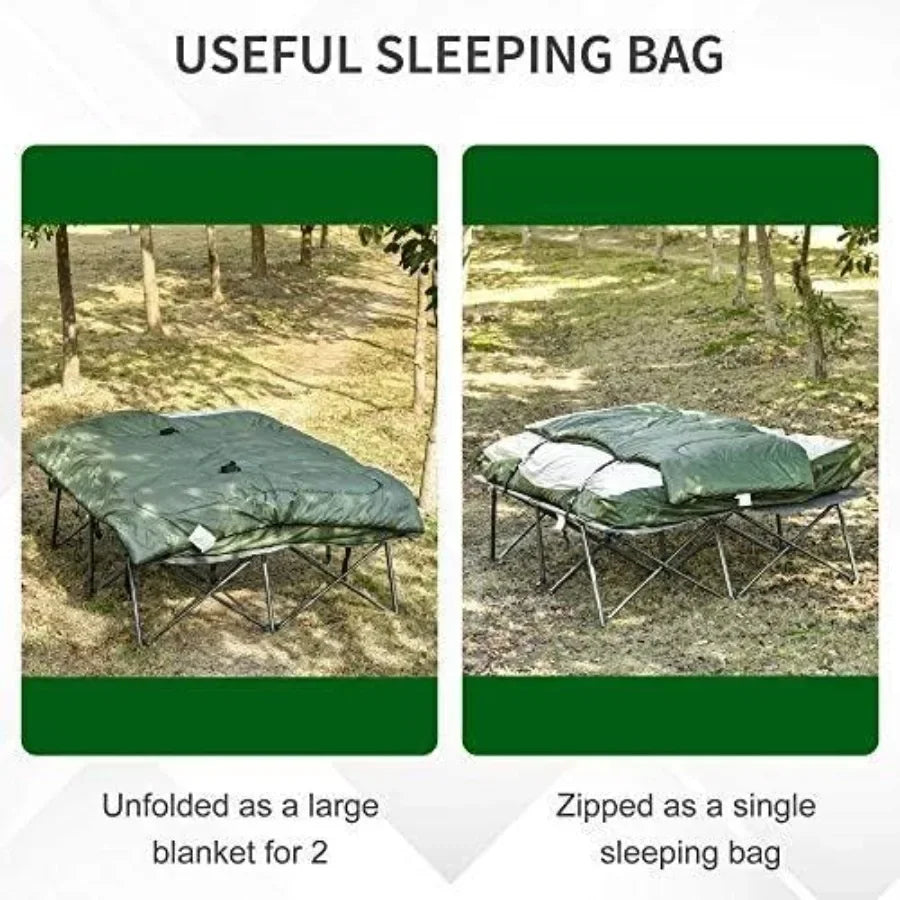 2-Person Potable Folding Camping Cot. Outdoor Bed Set with Pillows