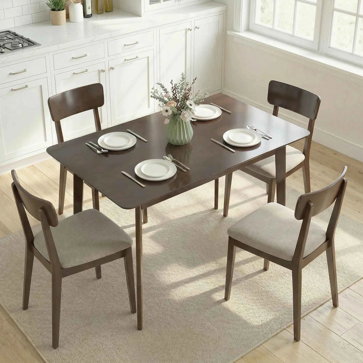 47" Mid-Century Modern Dining Table for 4, Rectangular Kitchen Table with Wood Grain Finish, Tapered Legs, Wood Frame for Dining Room, Apartment, Easy to Assemble, Dark Mahogany