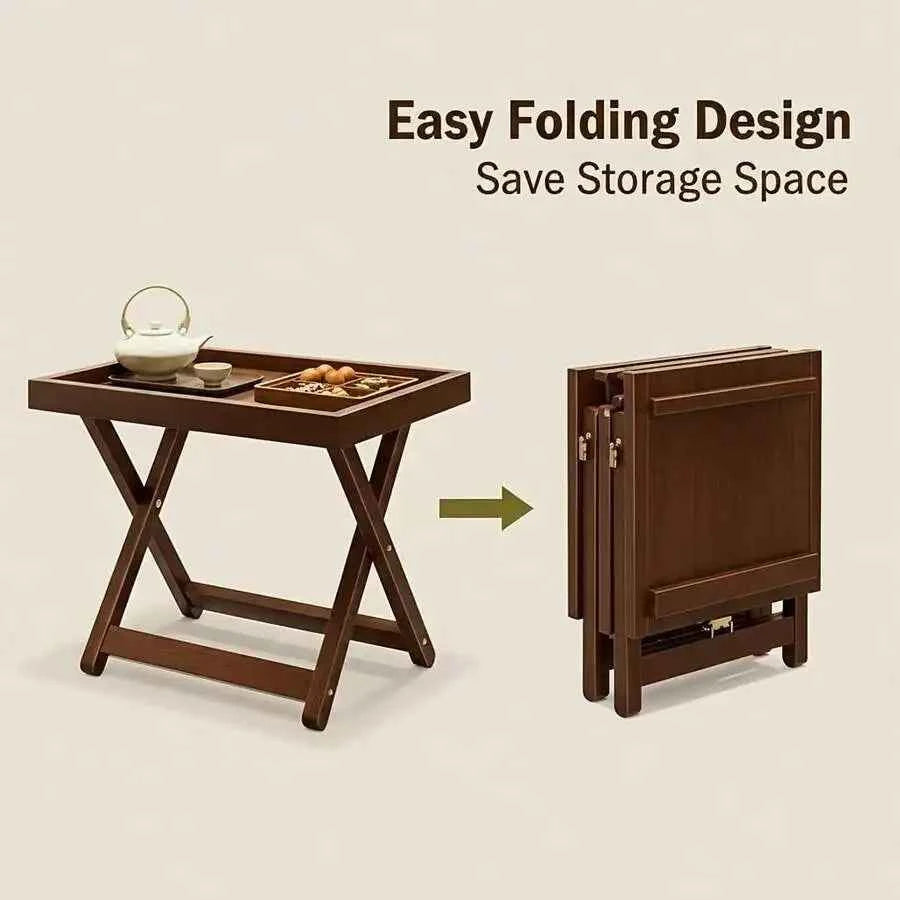 Foldable Modern X-Shaped Table With Snack Tray & Raised Edges - Space-Saving
