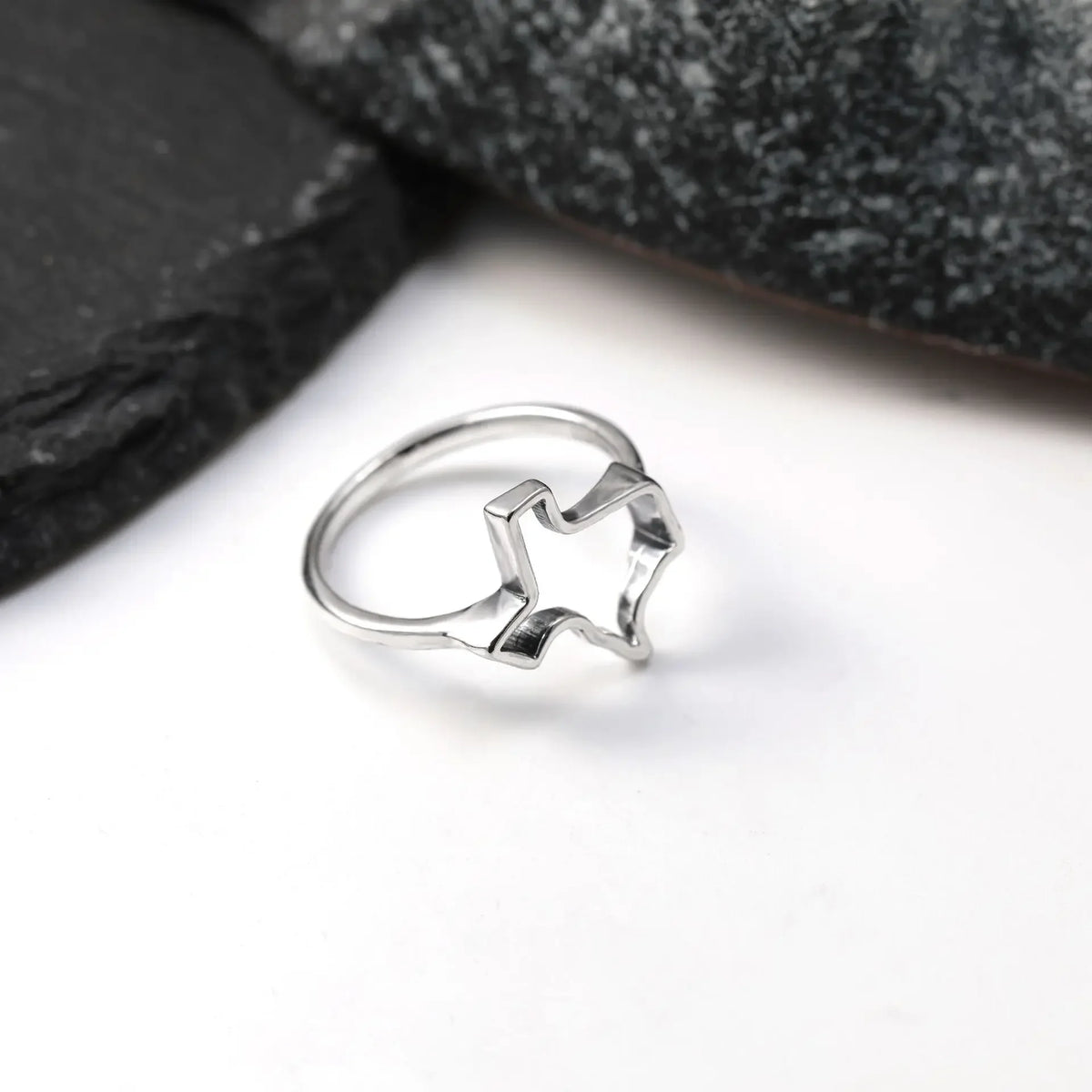 S925 Minimalist Silver Hollow Star Stackable Ring For Women, Dainty Open Cutout Star Finger Band, Simple Alloy Statement Jewelry, Trendy Daily Wear Accessory, Romantic Cosmic Themed Gift