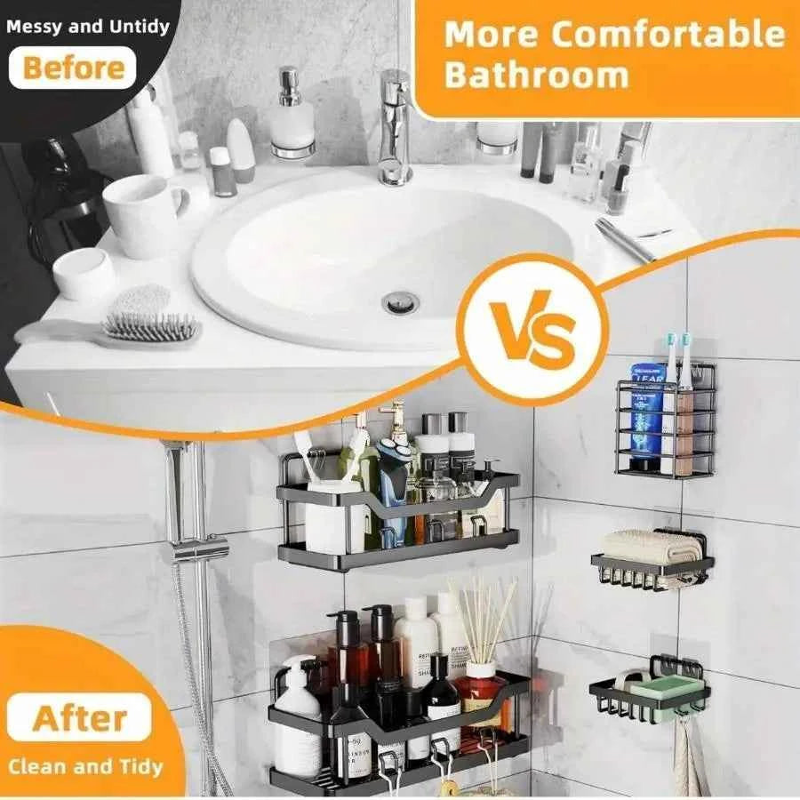 3/5 Pack Shower Organizer , Adhesive Shower Caddy with No Drilling,  Rustproof Stainless Steel for Bathroom and Storage & Kitchen