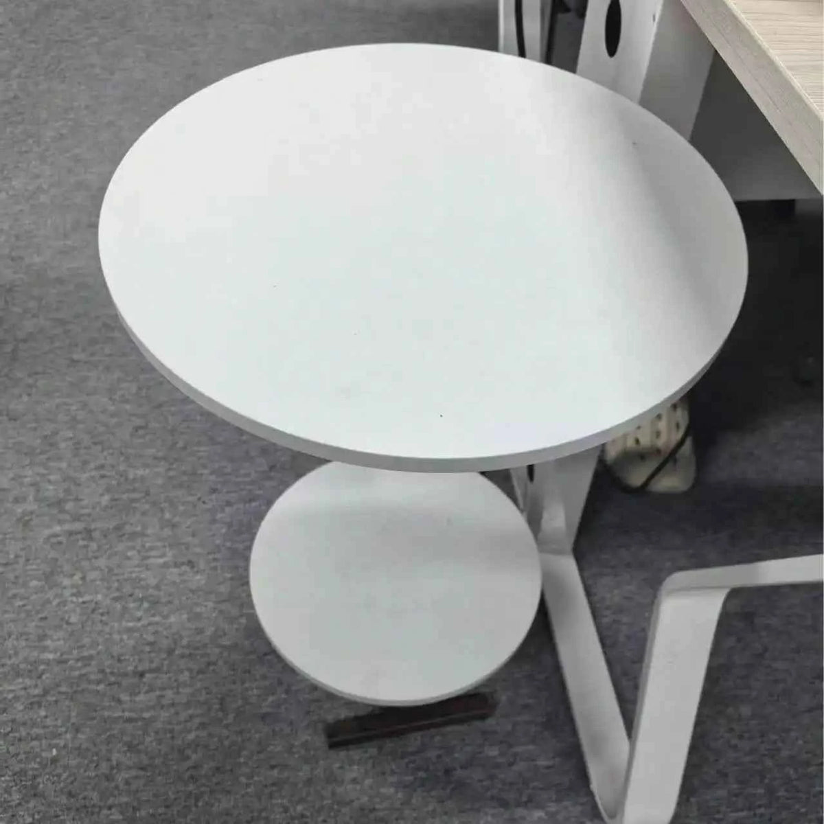 Round C Shaped 2 Tier Side Table with Modern Faux Marble.  Metal Frame. Space Saving and Small