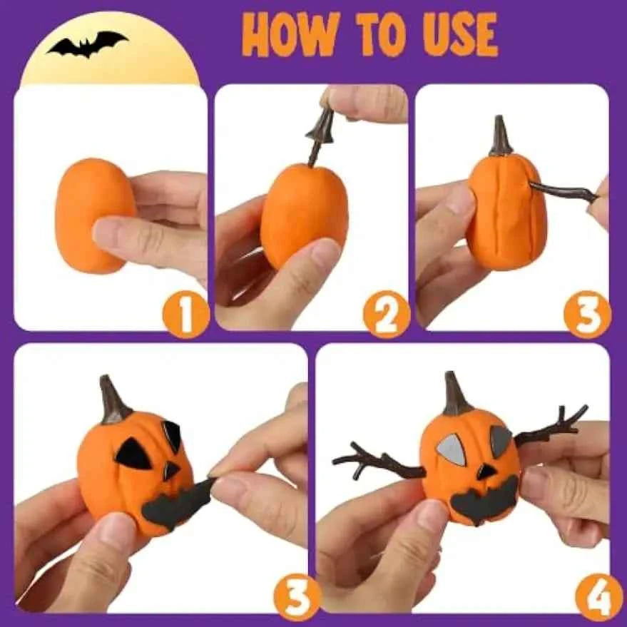 Halloween Craft Air Dry Clay Kit. 9 Packs Modeling Clay DIY Make Characters Kit. Ultra Light and Soft for Halloween Arts and Craft Activities.