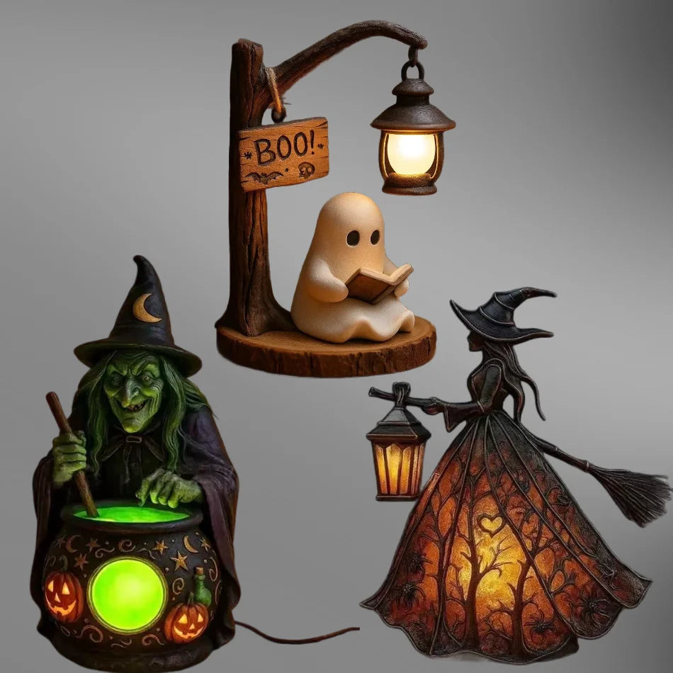 Halloween Witch Ghost 3D  Lantern. Decorative Resin Lantern For  Spooky Party Decoration. Halloween Outdoor or Indoor Lantern