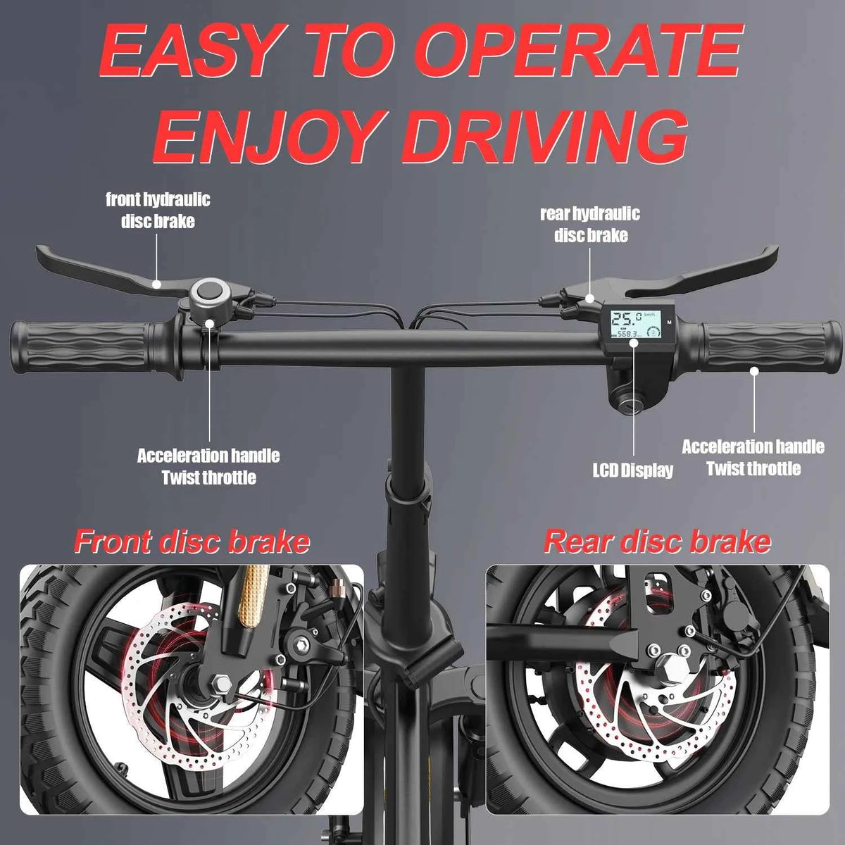 UPlee GE5 Electric Bike with 48V, 15AH Battery, 30+MPH, 250W, Folding Electric Bike,  30 Miles Max Range Electric Bike for Adults. 14" Fat Tire