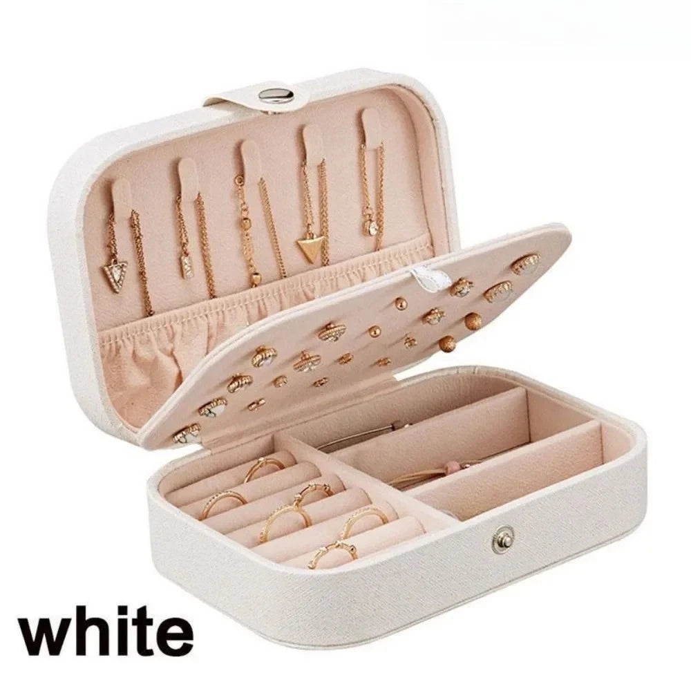 PU Leather Travel Jewelry Box. Portable Small Storage Organizer for Earrings, Rings, Necklaces. Case for Daily Home Use. Secure Zipper Closure. Elegant Minimalist Design Compact Travel Accessory