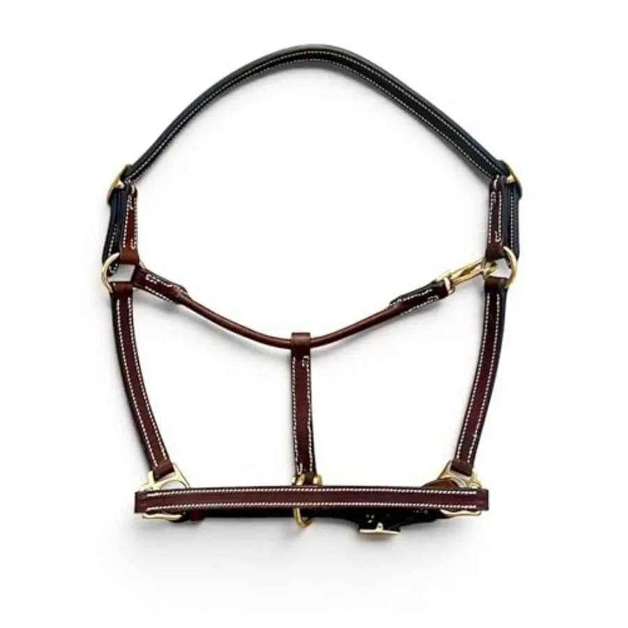 Everyday Turnout Halter for Horses: Handmade 3/4 Wide Vegetable-Tanned Leather, Solid Brass Hardware. Hand Machine Stitched. Natural