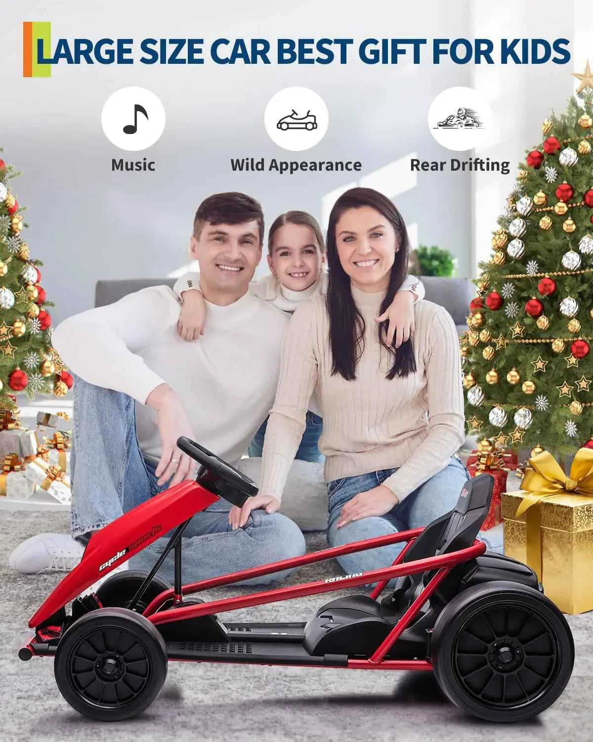 24V Electric Go Kart For Kids Ages 8+, 2x300W Drift Racing Ride On Car With 9Ah Battery, Music Horn, EVA & Nylon Wheels