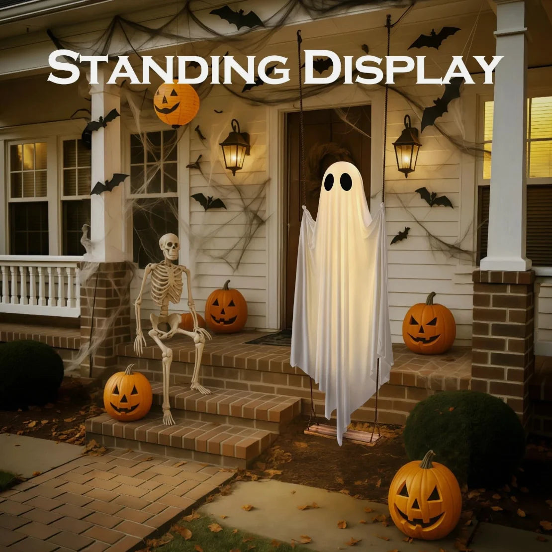 Large Outdoor Hanging Swing Ghost. Halloween Decoration Light-Up Spooky Decor for Yard Party.