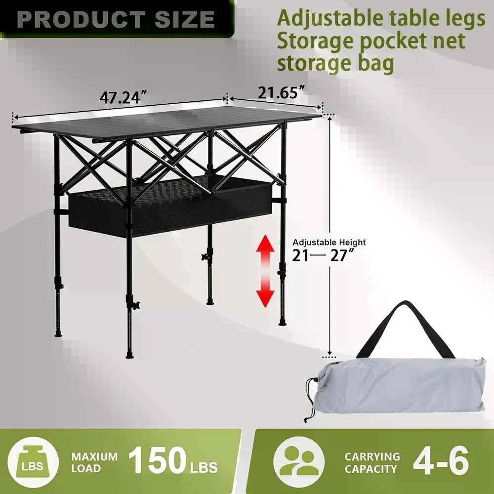 Portable Lightweight Collapsible Outdoor Table With Carry Bag, Sturdy Legs & Large Flat Surface For Picnics, BBQs, Beach, Hiking, Tailgating - Compact & Durable Design