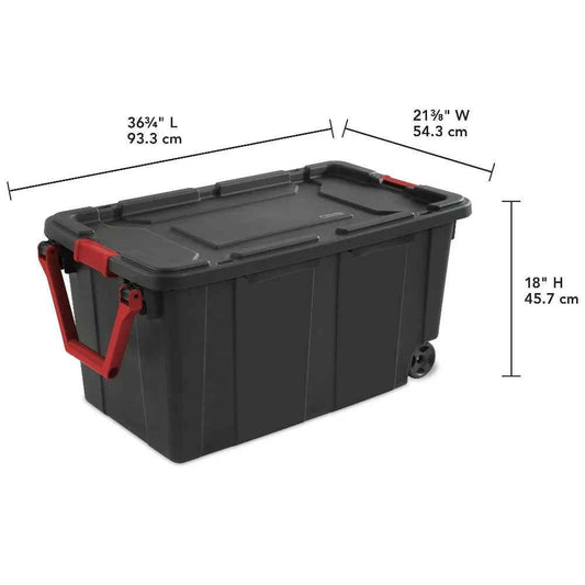 Sterilite Extra Large Storage Bin, 40 Gallon Wheeled Plastic Storage Container with Handle, Black, Pack of 2, Industrial