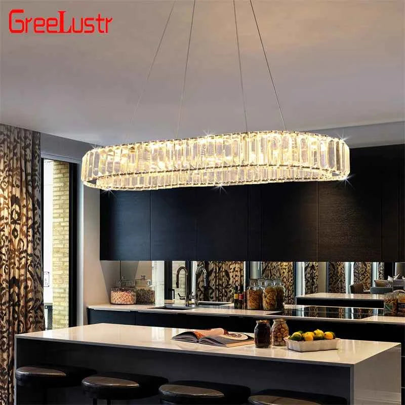 Indoor K9 Crystal Oval Ring Lamp. Luxury Interior Decoration. Led Chandelier. Hanging Lighting.