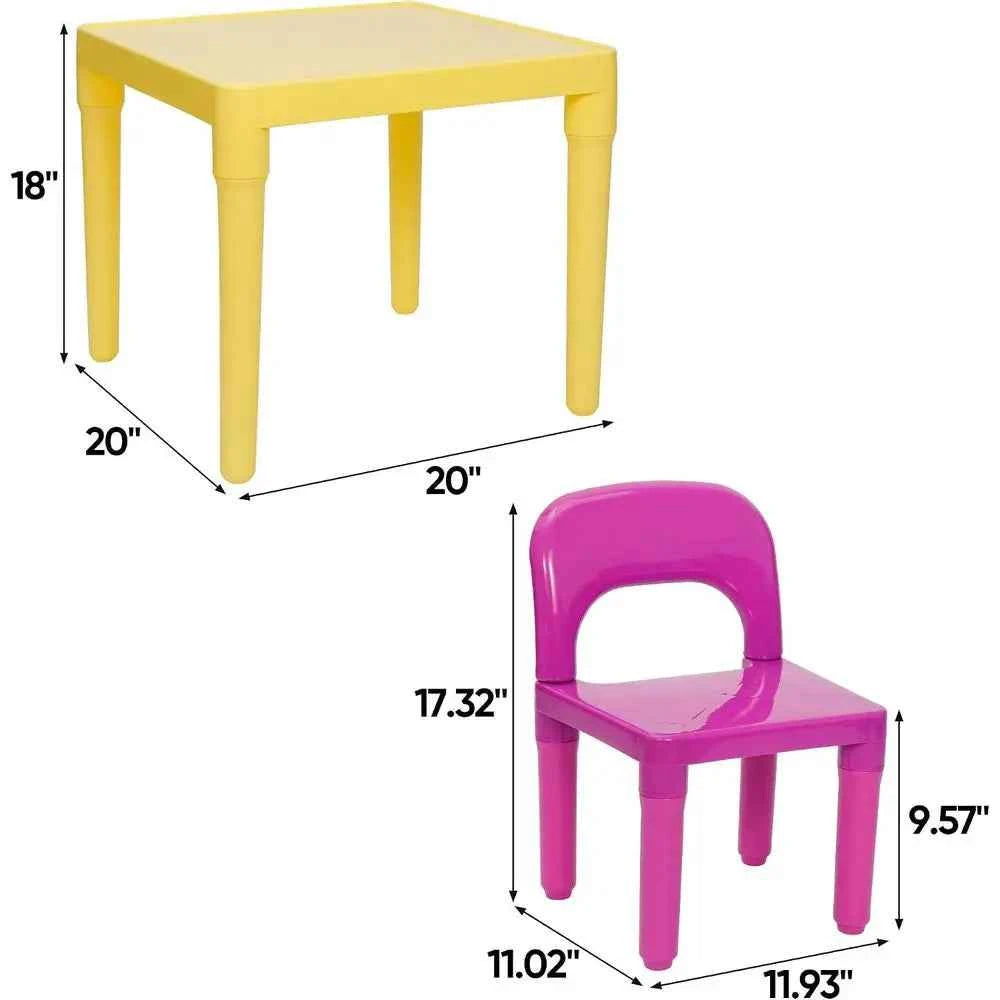 Kids Plastic Table and 4 Chairs Set, Multicolor Toddler Activity Table, Playroom, Reading, Art & Crafts