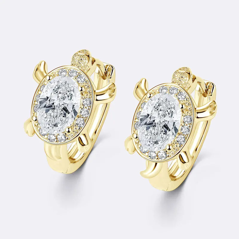 OXTAO Moissanite Hoop Earrings 5x7mm D VVS1 Oval-Cut for Women, Cute Turtle Style Huggie Earrings Unique Jewelry Gift 14K Gold Filled