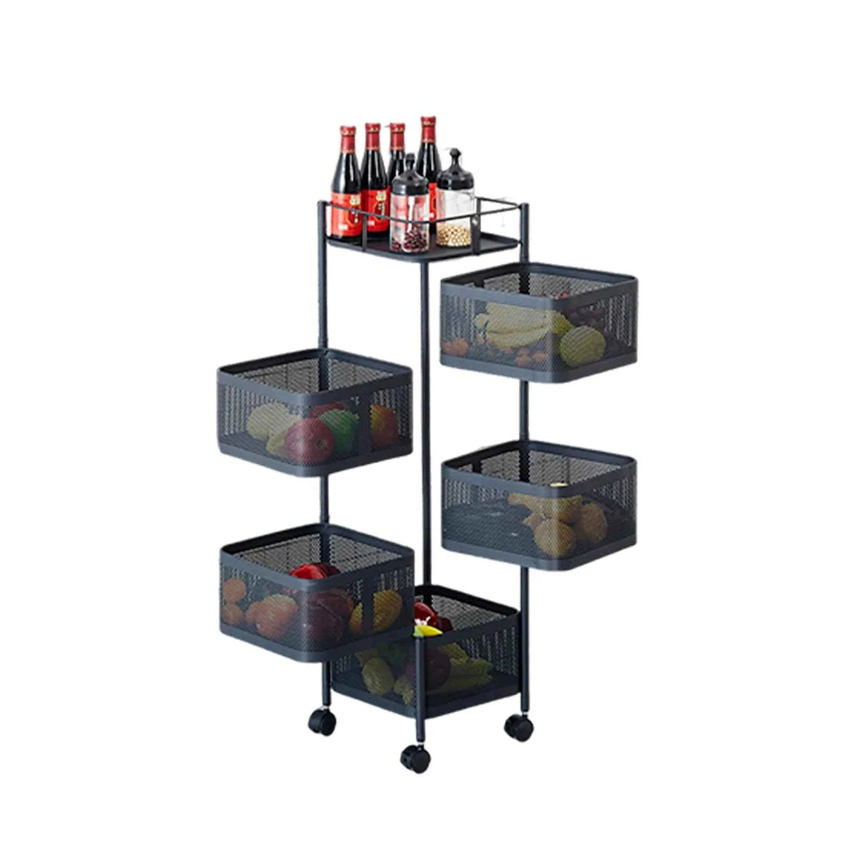 Five Layers 360 Degree Rotatable Trolley Storage Rack, Carbon Steel Storage Rack,