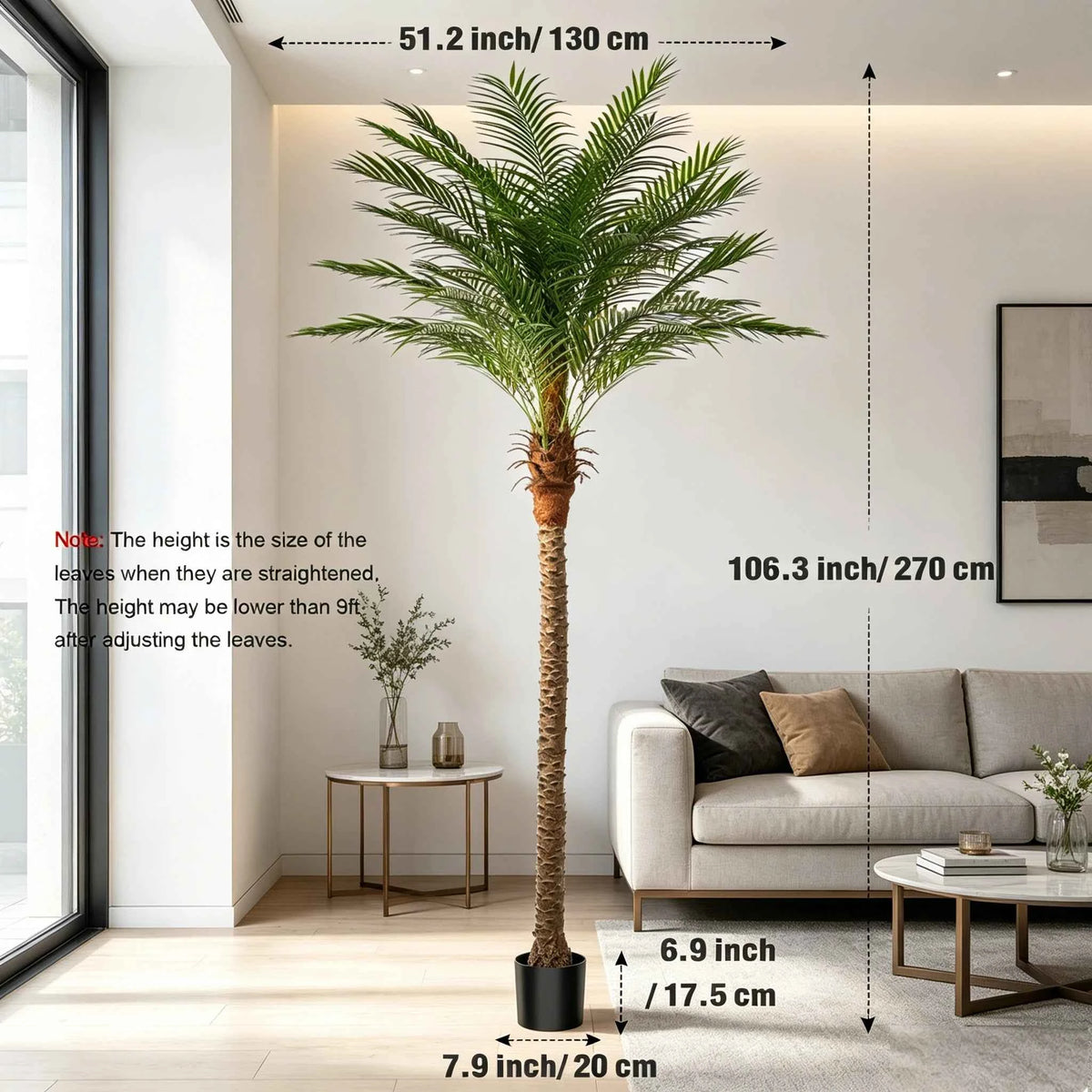 4/5/6/7/8/9FT Faux Palm Tree, Artificial Golden Cane Palm Tree. Outdoor Or Indoor, Fake Tree for Home, Office, Living Room, Yard, Patio