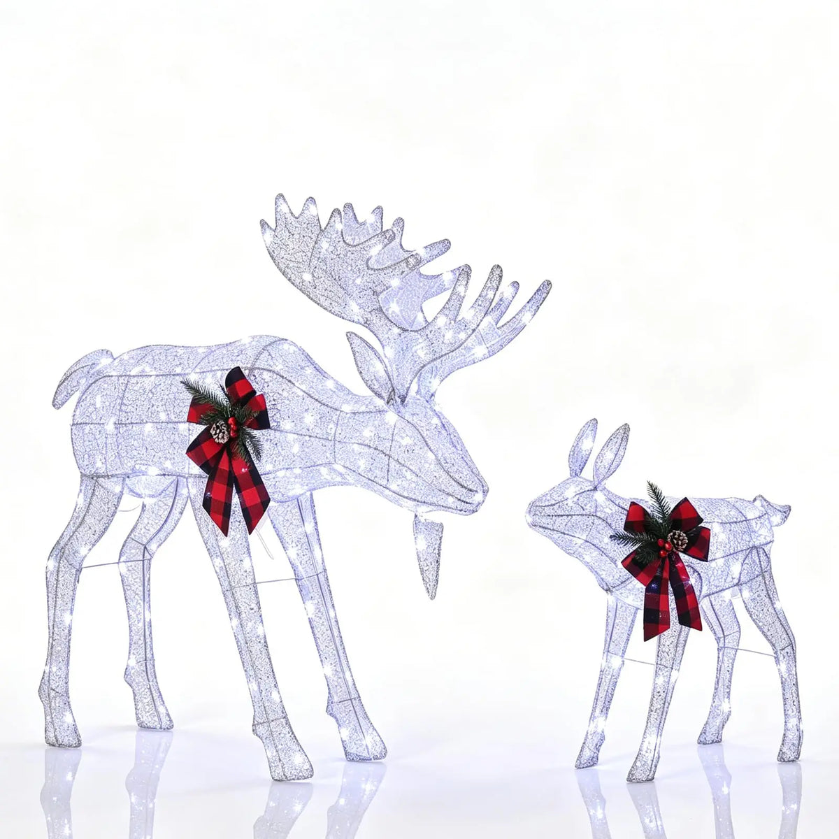 2 Piece Lighted Christmas Reindeer Family. Outdoor Yard Decoration with 240 LED Lights. Gold Glowing Reindeer Lawn Ornament.