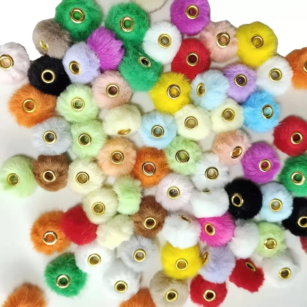 136pcs Randomly Mixed Color Autumn-Winter Style Ultra-Soft And Fluffy Fuzzy Round Beads, Suitable for DIY Jewelry Pendants,