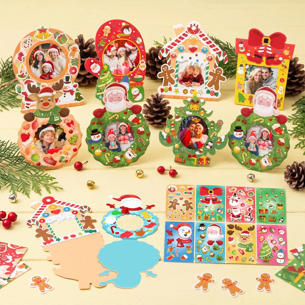 32 Pcs Christmas Photo Decorations + 32 Pcs Christmas DIY Stickers that are Christmas Themes. Stickers for Christmas Party Decorations or Christmas Eve Party Supplies