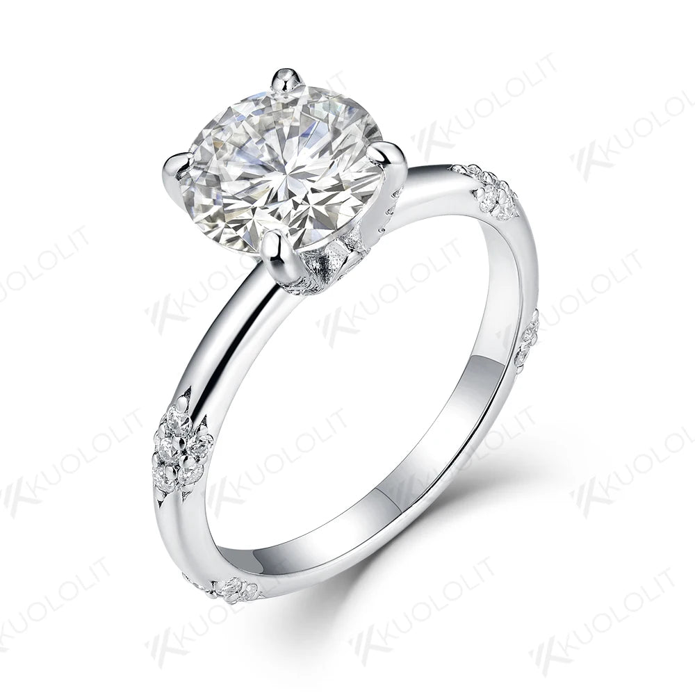 Kuololit US Stock Round Moissanite Rings for Women, 925 Sliver Sterling White Gold Diamond for Anniversary, Wedding, Engagement New