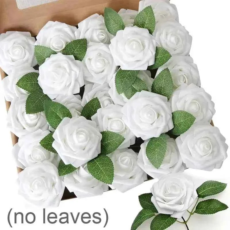 5-100pcs Fake Rose Flower Green Leaves for Valentine's Day ,Wedding, Birthday Party. Artificial Roses Heads with Stems Supplies