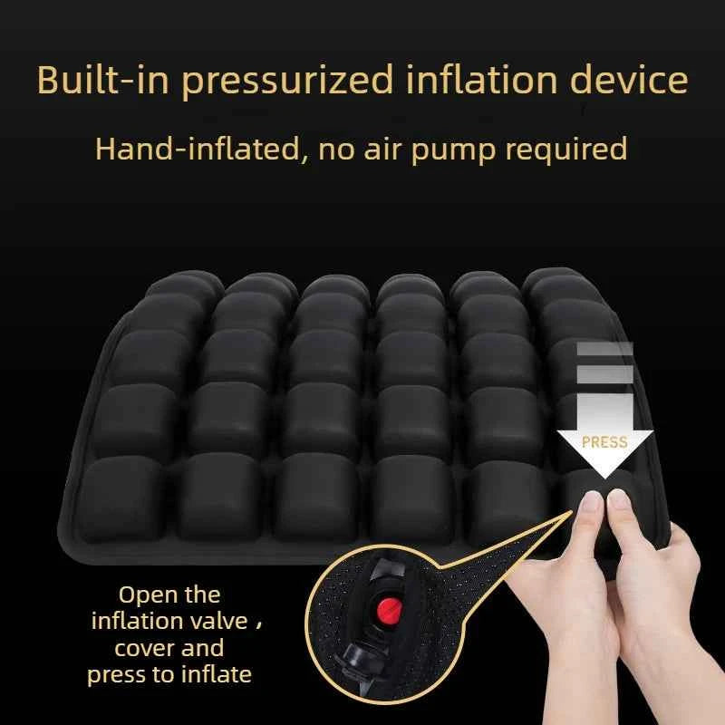 Adjustable Press-to-Inflate Seat Cushion | Pressure Relief for Office, Car & Airplane, Fabric Breathable & Anti-Slip,