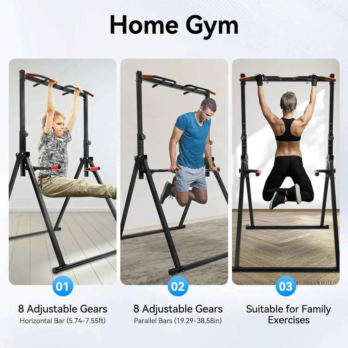 Pull Up Bar, Dip Bar.  Dip Station. Height Adjustable Free Standing Chin Up Bar. Home Gym Equipment 440LBS Weight