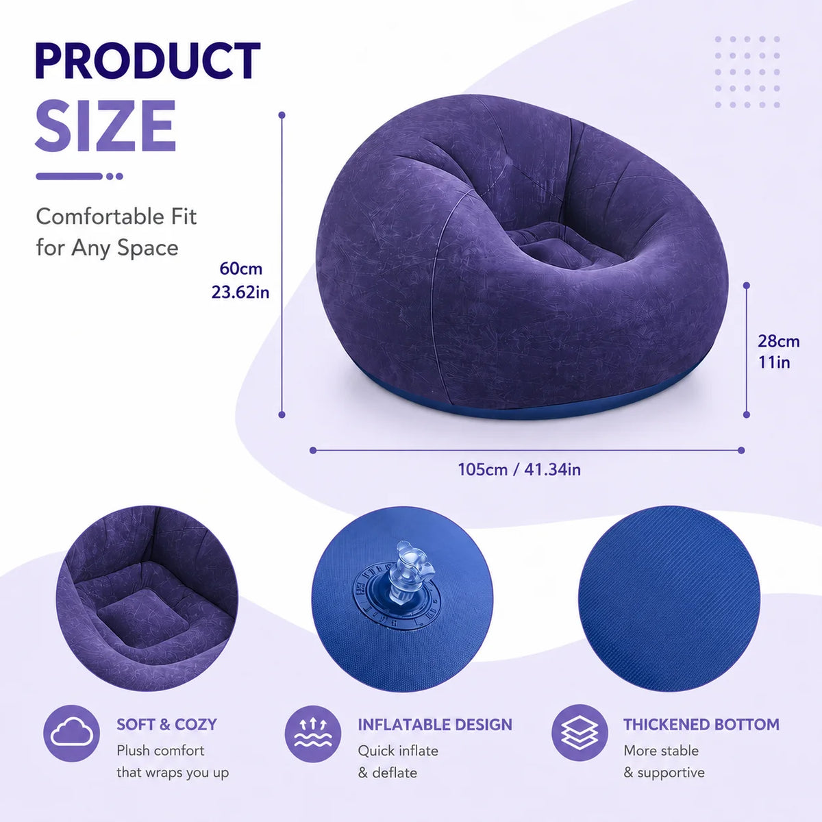 Inflatable & Portable Bean Bag Chair,  Soft Blow Up Lounge Chair, Foldable Air Couch with Quick Inflate Pump, Durable PVC Seating for Home, Space Saving, Easy Storage, Everyday Comfort, Indoor & Outdoor