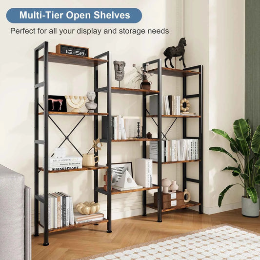 JHK 4 Tier Wide Display Bookshelf Combination. Adjustable Shelf Storage. Stable Frame with Graduated Shelves