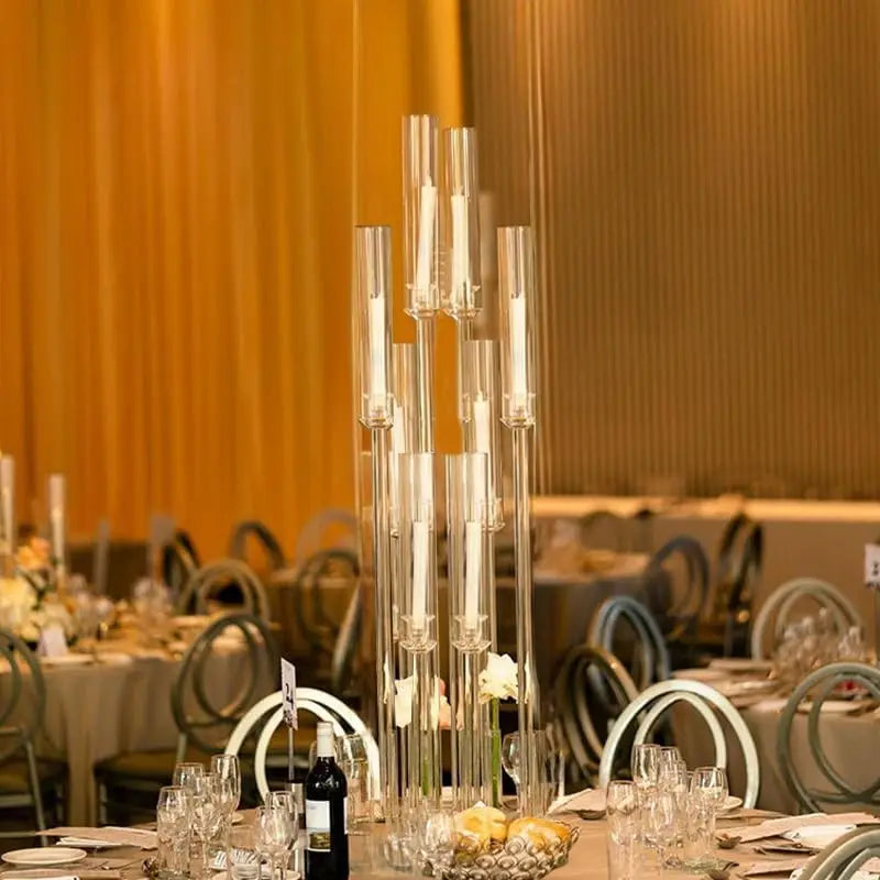 6PCS Clear Candelabra Centerpiece for Weddings. 8 Arm Acrylic 38.5 Tall Floor Candle Holder