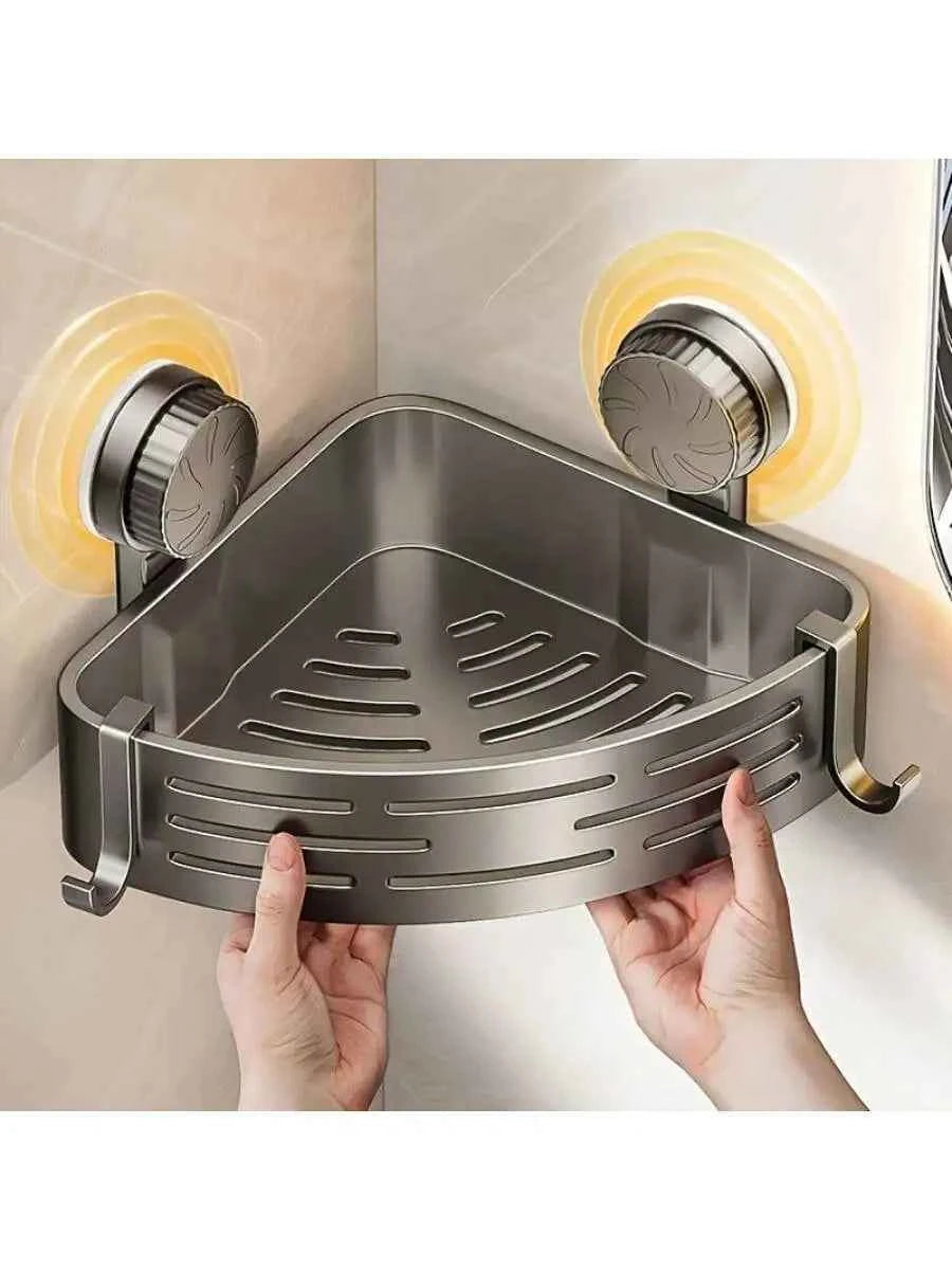 Shower Wall Storage Basket,Suction Mount No Drilling,Rustproof Aluminum, 4-Layer Protection,for Corner Space, Includes Towel Bar