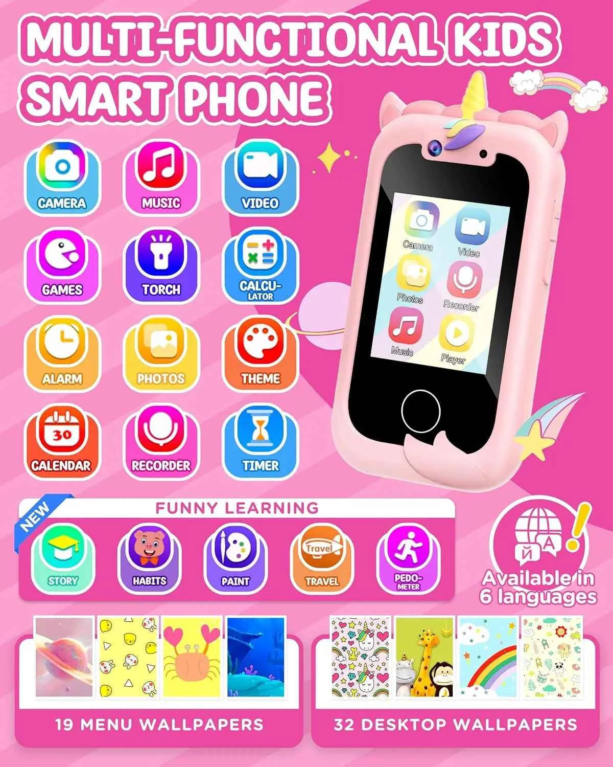 Kids Smart Phone. Christmas, Birthday Gifts for Girls Age 3-10 - Working Real Play Cell Phone - Toddler Toy Learning Phone