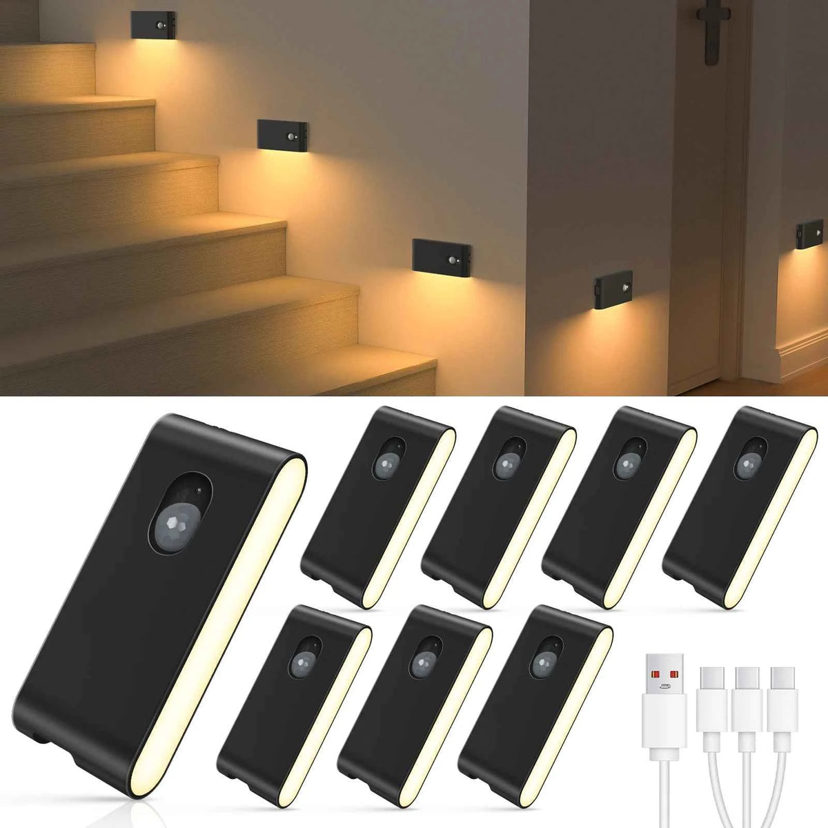 WILLED Motion Sensor, Wireless Indoor Stair Lights. Battery Rechargeable Night Lights for Stairway, Hallway, Kitchen ,Cabinet, Bedroom