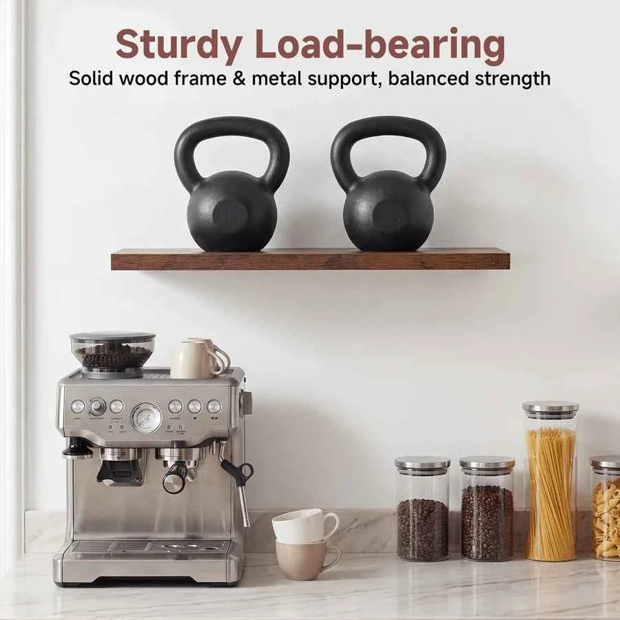 Rustic Brown Farmhouse Floating Wall Mounted Shelves. 4 Pack 15.8 Inch  Shelves. Set With Invisible Brackets for Heavy Duty Storage.