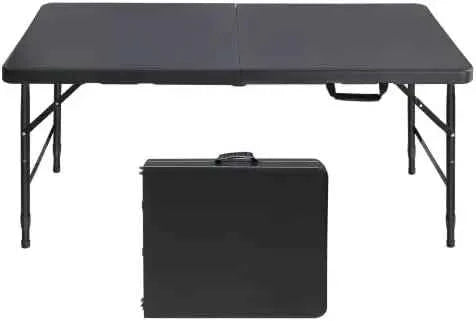 Folding Table 4ft Height, Adjustable Heavy-Duty Plastic 300lb Steel Frame, Portable Table with Carry Handle, Anti-Slip Feet, Waterproof & Easy to Clean,300LBS Weight Capacity for Indoor & Outdoor